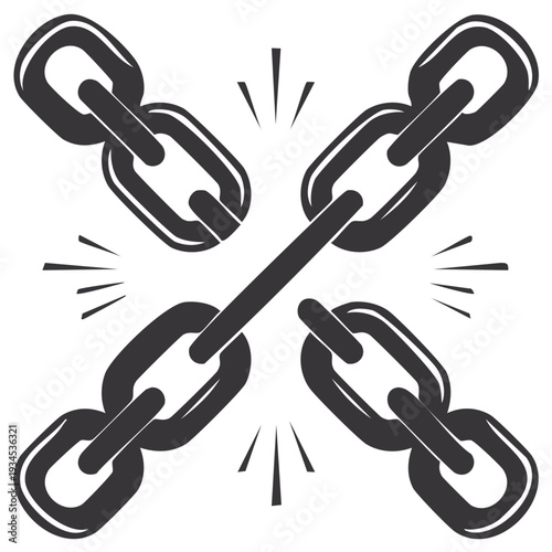 Chains arranged in star pattern with beams radiating out, evoking strength and union, in minimalist monochrome illustration