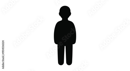 A stark black silhouette of a person standing frontally against a plain white background simple form silhouette
