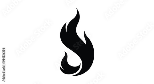 A striking black silhouette of a stylized flame shape against a plain white background creating a bold visual statement silhouette