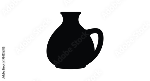 A simple black silhouette of a rounded ceramic jug with a handle isolated on a white background silhouette