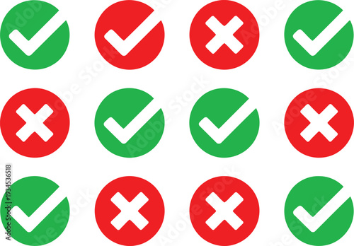Grid of checked and unchecked circular options with green and red indicators Vector