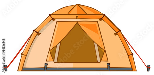 Bright Orange Dome Camping Tent Illustration for Outdoor Recreation and Adventure