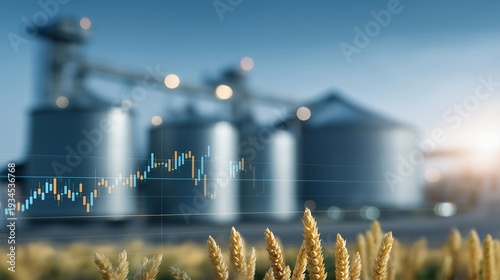 Wallpaper Mural Commodity trading concept with agricultural futures charts and grain storage silos in a modern trading environment, ideal for commodity investment, futures trading, agricultural market, modern Torontodigital.ca