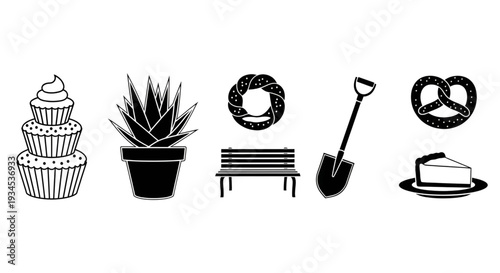 Collection of silhouette icons for various objects