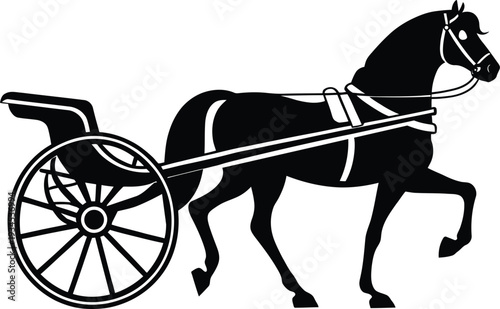 Black silhouette of horse pulling carriage symbolizing traditional transport, historical travel, and rural lifestyle concept. Ideal for tourism, heritage themes, and classic branding projects.