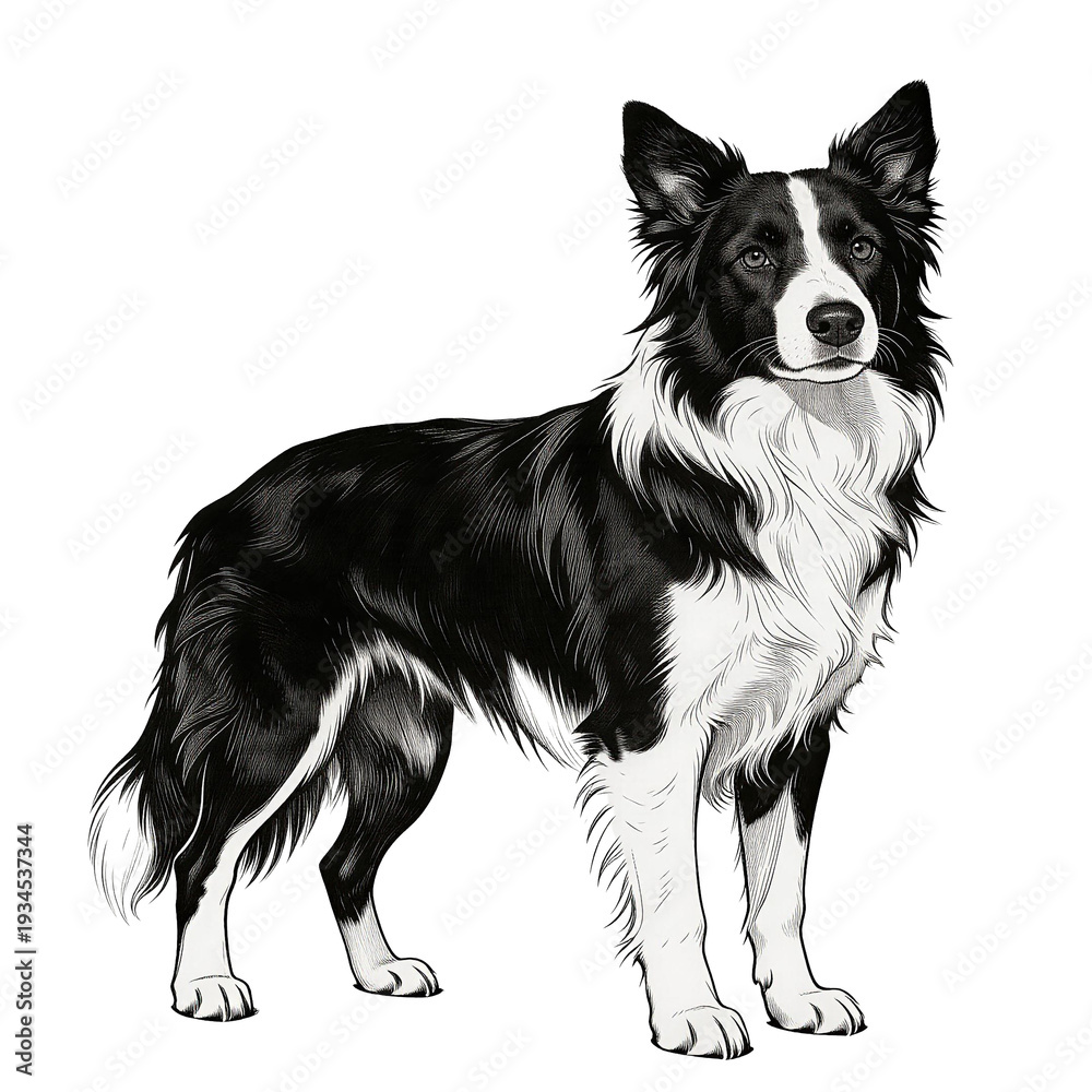 Fototapeta premium Black and White Border Collie Illustration