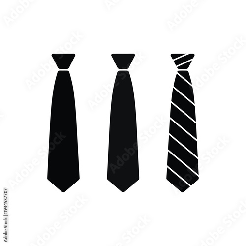 Three black ties on transparent background, one striped, two solid, representing men's formal wear and fashion accessories