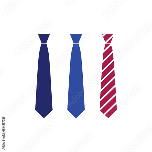 Set of three neckties in different shades of blue and red with a striped pattern, symbolizing elegance and style for gentlemen