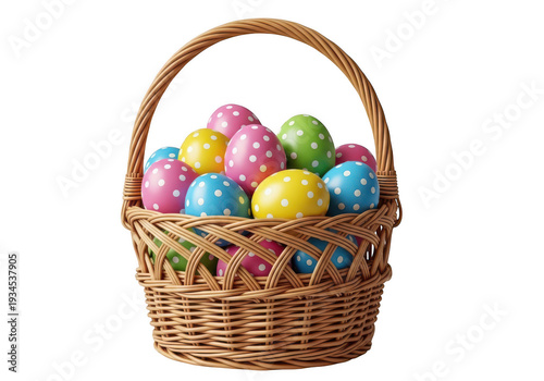 Wallpaper Mural A wicker basket filled with colorful easter eggs and a few flowers isolated on transparent background Torontodigital.ca