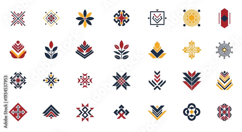 Large collection of colorful abstract geometric icons, diverse shapes