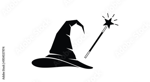 A striking black witch s hat with a sparkling wand creates a magical enchanting and mysterious visual silhouette