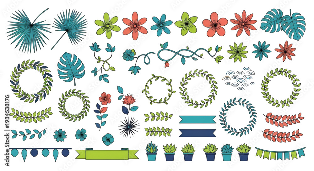 Obraz premium Tropical foliage and floral elements for modern design