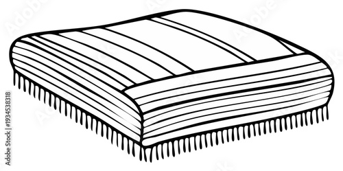 Cozy textile striped blanket with fringe edge in cartoon style illustration