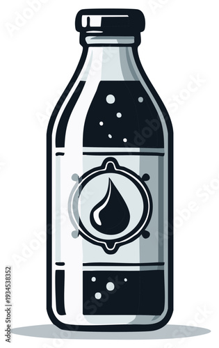 Retro Vector Glass Bottle with liquid, Drop Icon. Vintage Design for food, beauty, or beverage logo or product illustration