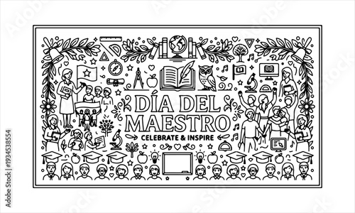 A Professional Educational Día Del Maestro Symbol, Showcasing Teacher Appreciation School and Digital Education Mentor Classroom Learning Knowledge Tutor Success Celebration.
