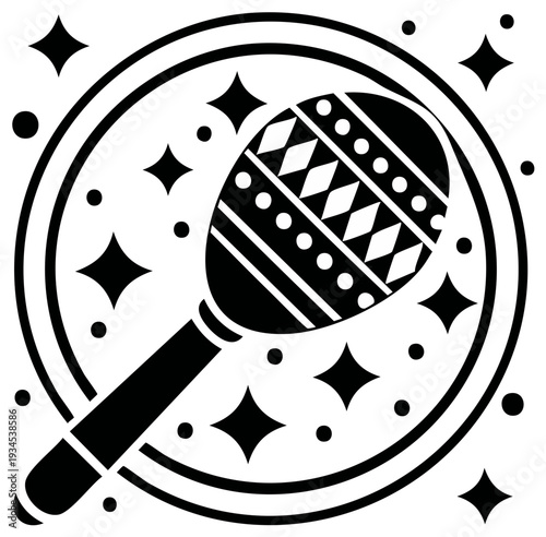 Festive Maraca with Sparkles and Stars Celebration Instrument Icon Graphic