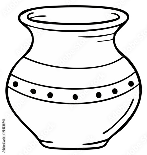 Outlined ceramic vase with decorative details isolated