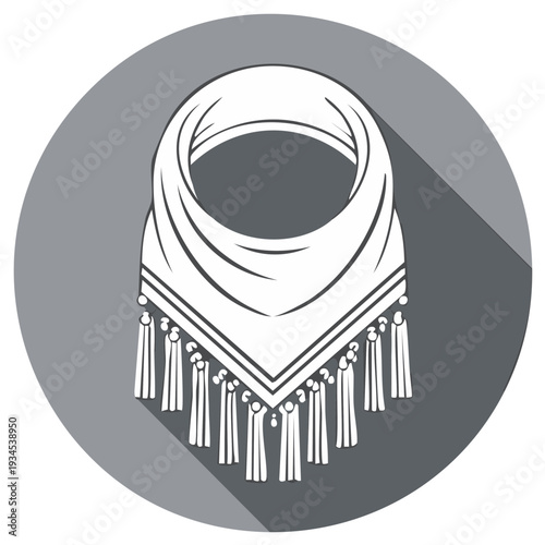 Ethnic scarf or shawl icon with fringe vector illustration for design