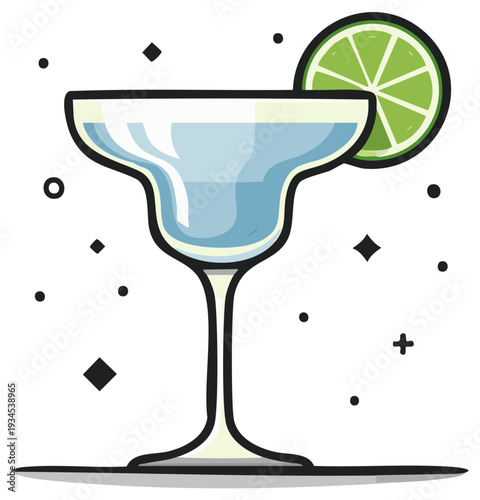 Cartoon Margarita Cocktail with Lime Slice Illustration, Drink Concept
