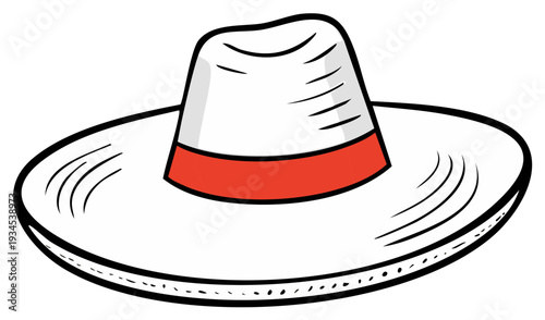 Traditional Mexican Sombrero Hat with Red Band Illustration
