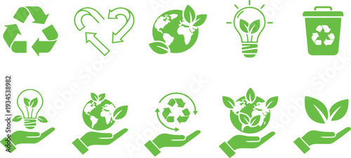 Eco friendly symbols and icons for sustainable living and conservation