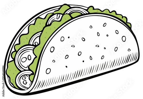 Cartoon Taco Illustration with Lettuce and Onion