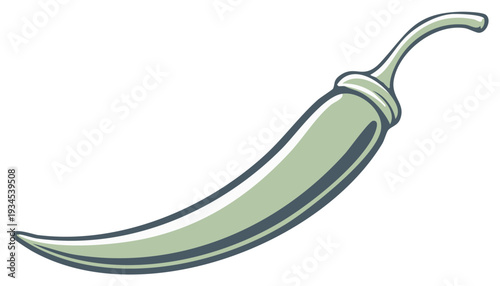 Green chili pepper vector illustration with a smooth curved shape and stem
