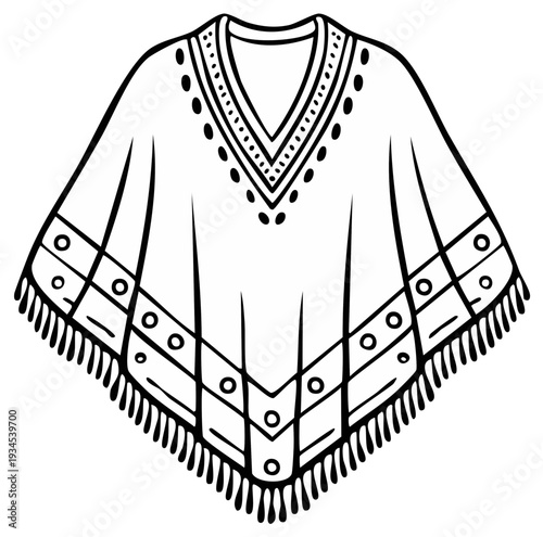 Traditional Mexican Poncho Outline Artistic Illustration