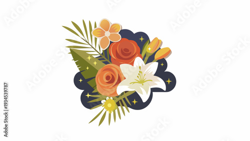 Vibrant floral arrangement with roses and lilies in modern style