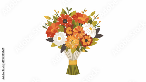 Vibrant bouquet of orange and white flowers in green vase