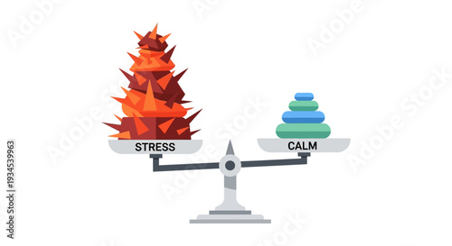 Stress Overwhelms Calm: Imbalanced Scale Illustrates Mental Health Burden & Well-being Challenge