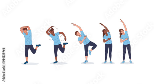 Fitness Warm-Up & Stretching Exercises: Diverse People Illustration