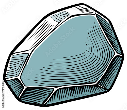 Engraved illustration of a gemstone, sparkling crystal, and precious mineral.