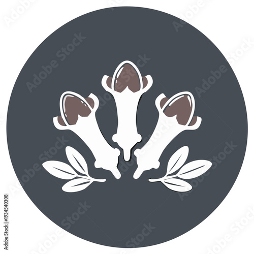 Illustration of cloves, spice ingredient, culinary herb, food flavoring on circle