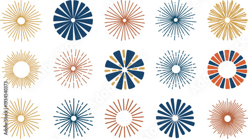 Retro Sunburst Starburst Icon Collection � Vintage Radial Burst Design Bundle