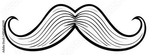 Classic Black and White Whiskers Mustache Illustration with Elegant Curves