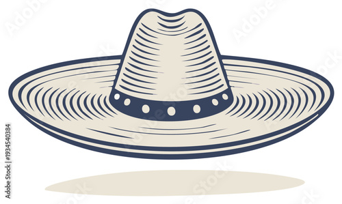Detailed Illustration of a Traditional Sombrero with Ornamental Band in Vector Design