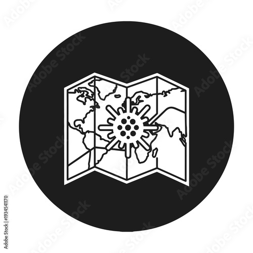 Minimalist folded map illustration with central burst design symbolizing global connection and exploration opportunities