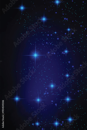 A mystical night sky filled with glowing celestial stars and shimmering lights