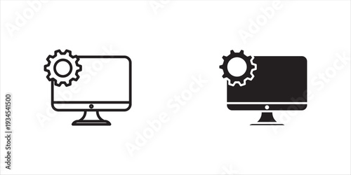 computer setting icon set vector. display adjust.