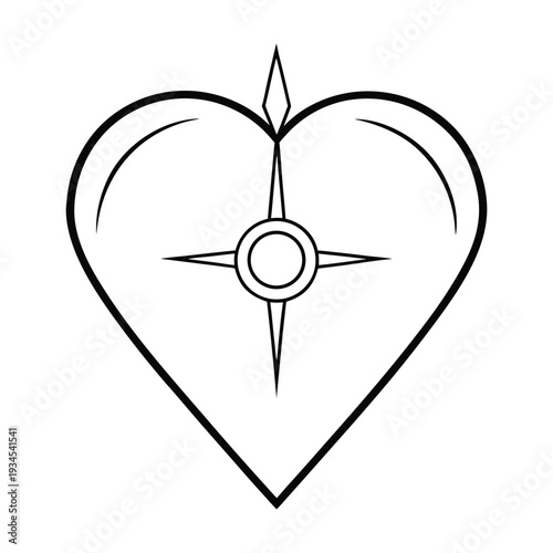 heart compass sketch line art