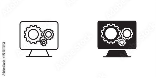 computer setting icon set vector. display adjust.