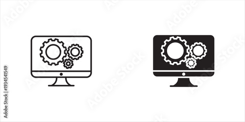 computer setting icon set vector. display adjust.
