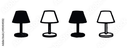 Simple Black and White Table Lamp and Desk Lamp Icons Set