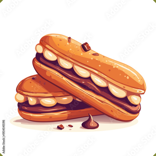 Vector illustration of a chocolate eclair, isolated on a white background