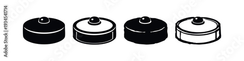 Vector illustrations of round food items or sushi rolls, featuring solid black and outlined styles on white.
