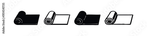 Hand-drawn set of detailed rolled mat and textile icons with subtle texture.
