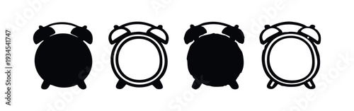 Classic Alarm Clock Icons Set, Timepiece Silhouette Vector for Wake Up and Reminders
