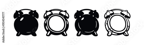 Vintage Alarm Clock Silhouette Icons Set, Retro Time Reminder Symbol Collection