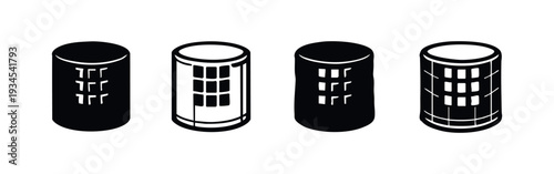 Security Combination Lock Icons Set, Cylindrical Dial Lock Silhouette Symbols